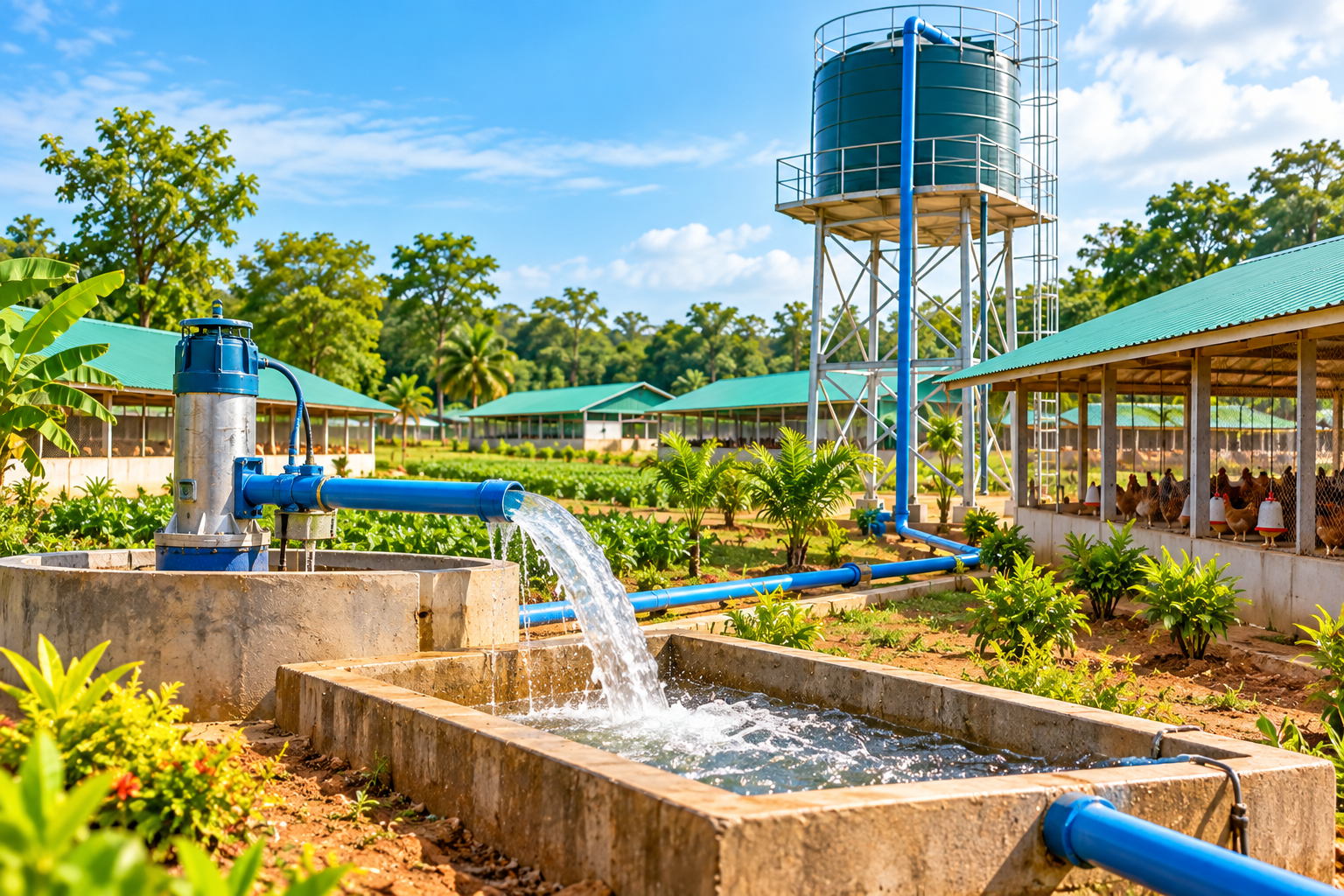 Forage avec dispositif d'alimentation en château d'eau